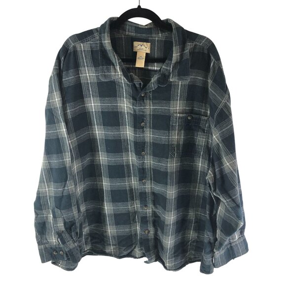 Blue Mountain Mens Flannel Shirt Chest Pocket Cotton Plaid Black Gray 4XL - Picture 1 of 3